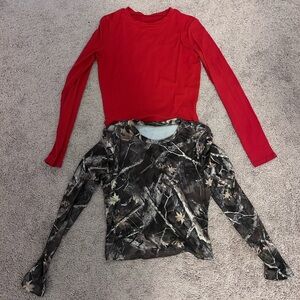 Shein Red and Camouflage Long Sleeve Tops